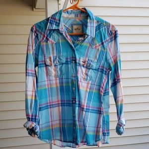 Hollister Plaid Button Up Shirt Sz Lg